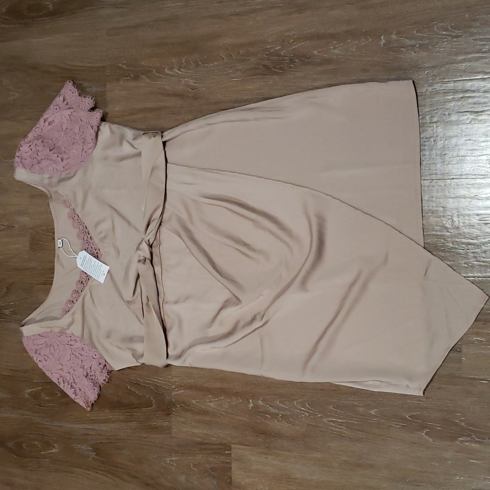 (XXL) NWT Made With Love Dusty Rose Lace Raw Edges Tie Waist Dress Feminine